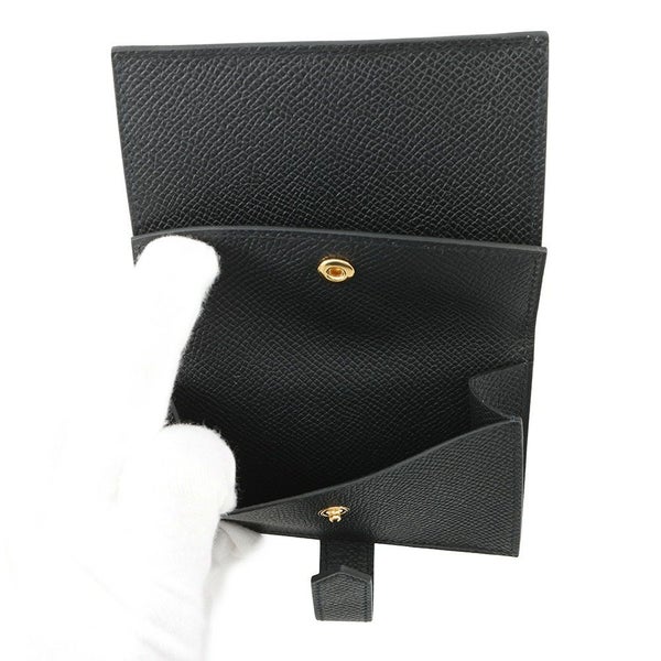 エルメス カードケース ベアン ミニ 小銭入れ付き ブラック/ゴールド金具 エプソン K刻印 HERMES 名刺入れ コインケース 黒