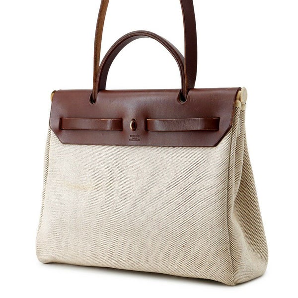 エルメス エールバッグジップPM ブラウン/ベージュ/ゴールド金具 トワルアッシュ/レザー □F刻印 2way