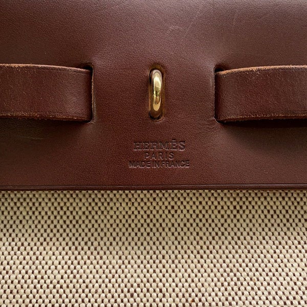 エルメス エールバッグジップPM ブラウン/ベージュ/ゴールド金具 トワルアッシュ/レザー □F刻印 2way