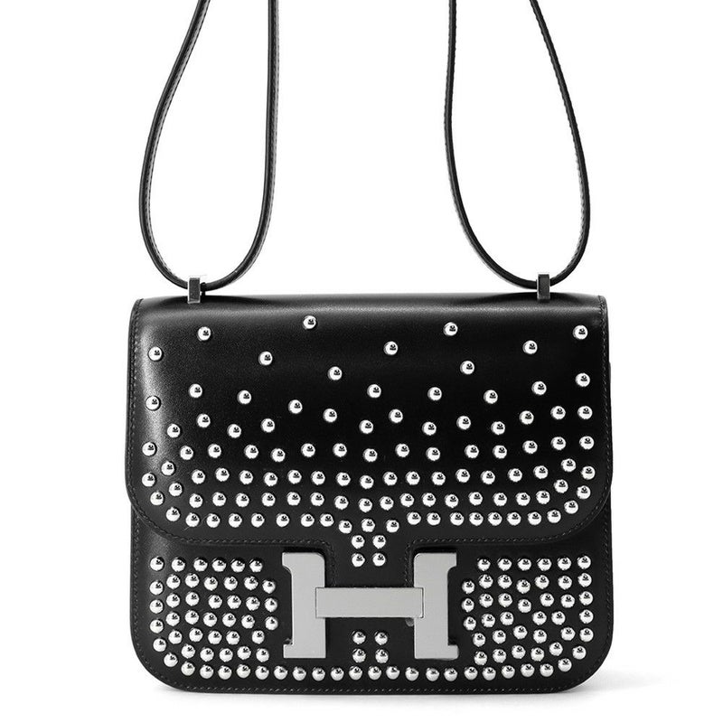 エルメス ミニ コンスタンス3 ミロワール クルーテ ブラック/シルバー金具 ボックスカーフ B刻印 黒