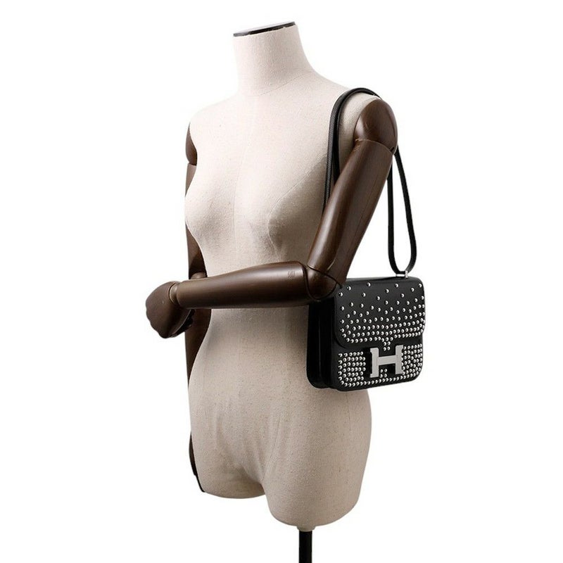 エルメス ミニ コンスタンス3 ミロワール クルーテ ブラック/シルバー金具 ボックスカーフ B刻印 黒