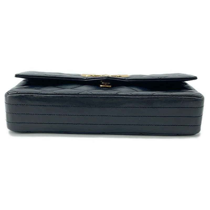 シャネル チェーンショルダーバッグ ココマーク マトラッセ シングルフラップ ラムスキン CHANEL 黒