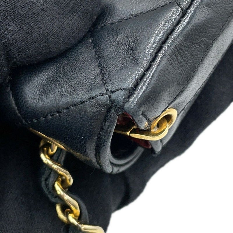 シャネル チェーンショルダーバッグ ココマーク マトラッセ シングルフラップ ラムスキン CHANEL 黒