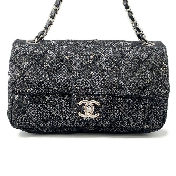 シャネル チェーンショルダーバッグ マトラッセ ココマーク メッシュ スパンコール CHANEL 黒 2way