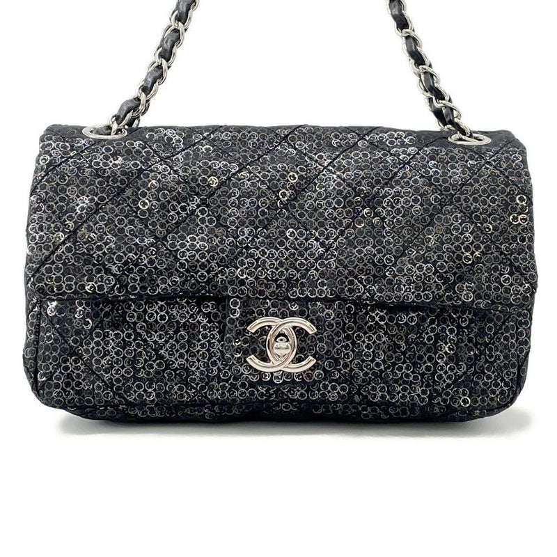 シャネル チェーンショルダーバッグ マトラッセ ココマーク メッシュ スパンコール CHANEL 黒 2way