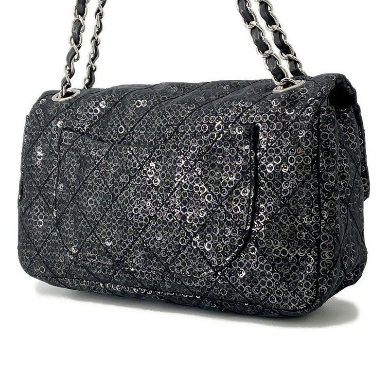 シャネル チェーンショルダーバッグ マトラッセ ココマーク メッシュ スパンコール CHANEL 黒 2way