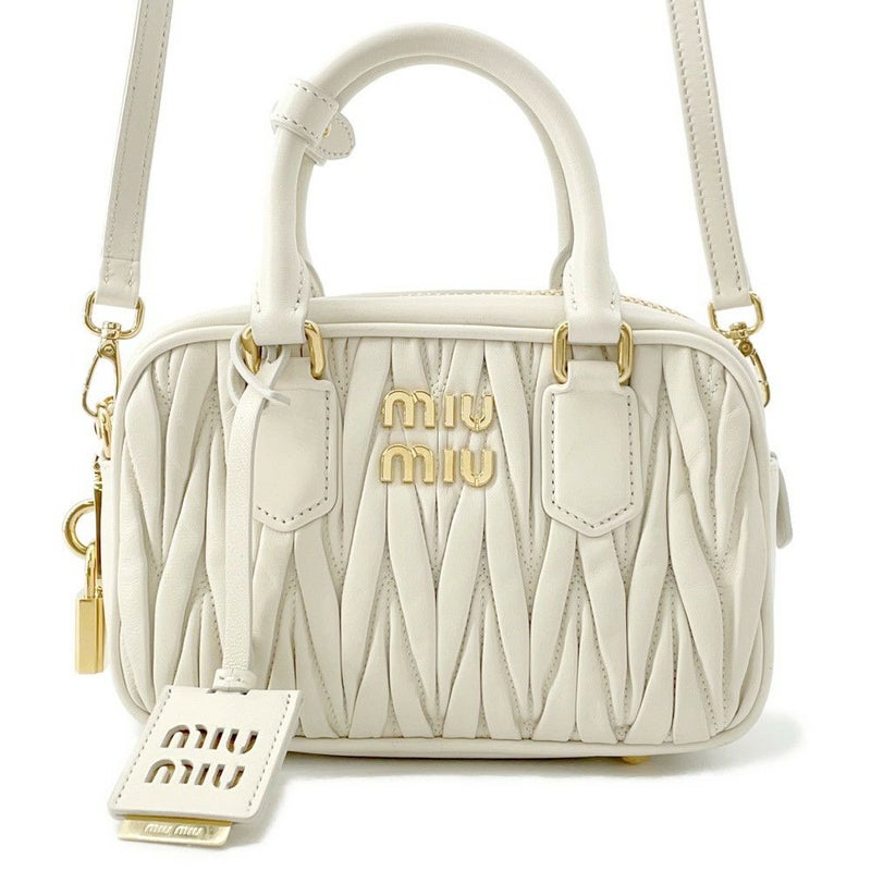 ミュウミュウ ハンドバッグ マテラッセ アルカディ スモール レザー 5BB123 Miu Miu 2way 白