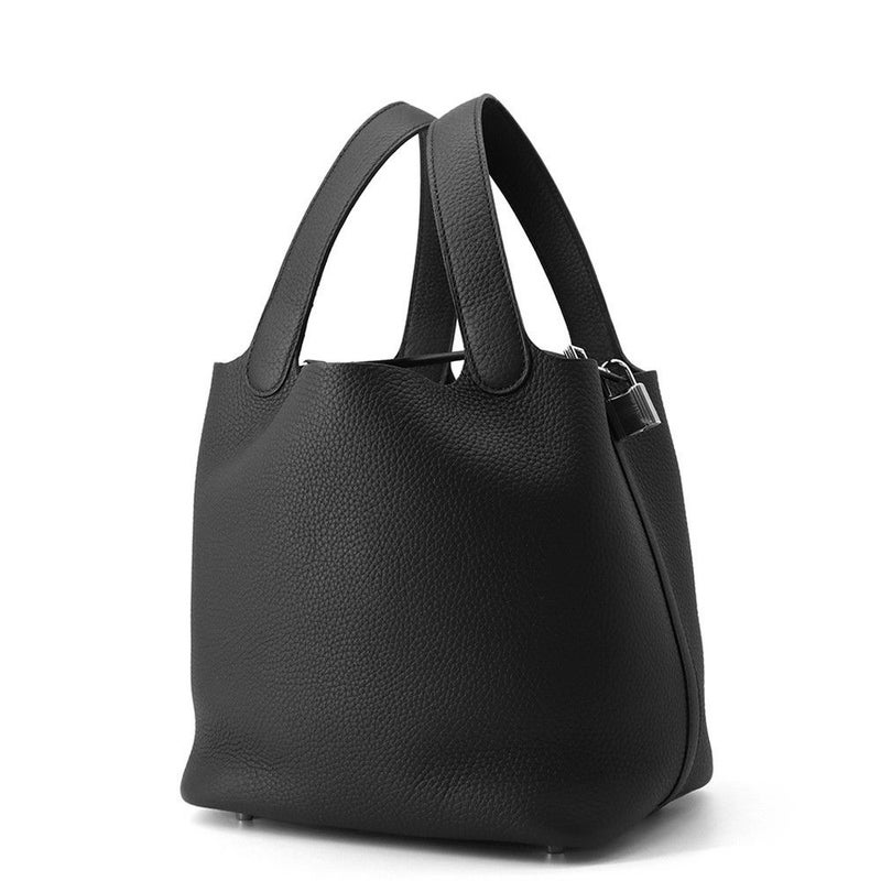 エルメス ハンドバッグ ピコタンロックMM ブラック/シルバー金具 トリヨンクレマンス K刻印 黒