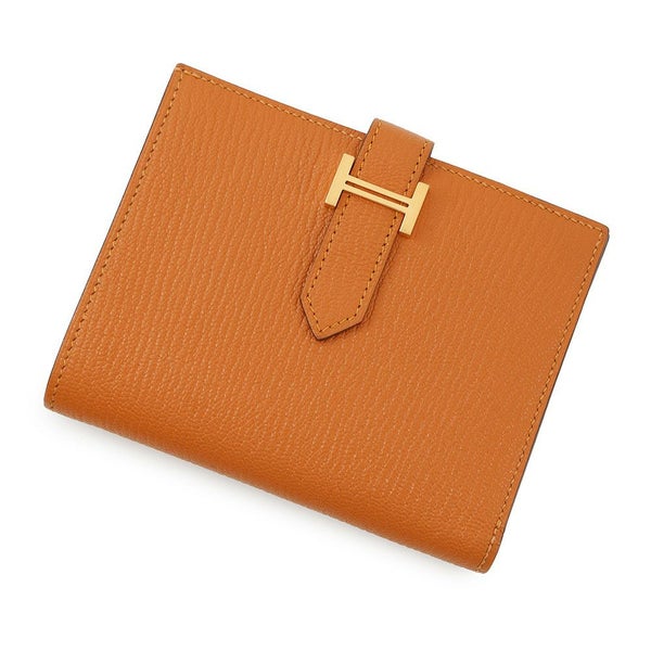 エルメス 二つ折り財布 ベアンコンパクト オレンジ/ゴールド金具 シェブルミゾル C刻印 HERMES 財布