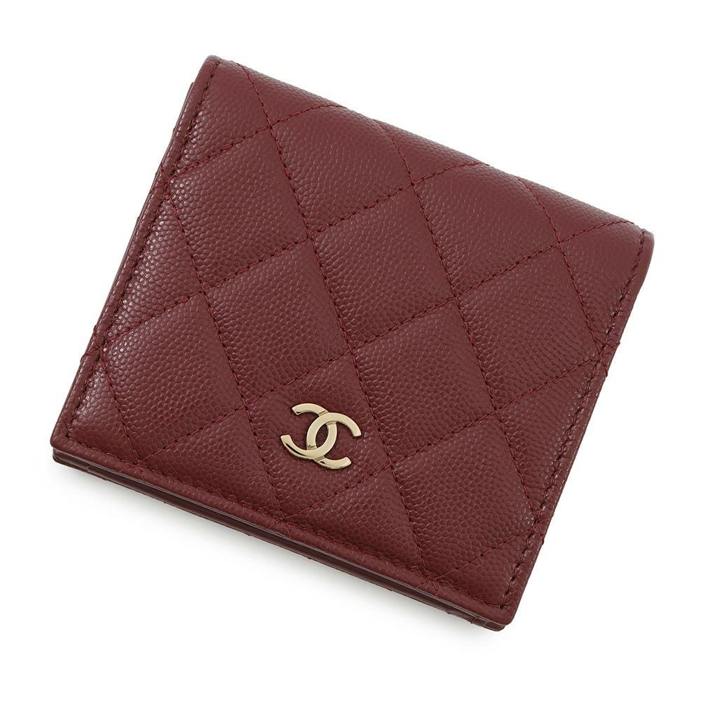 ⭐️ 極美品 シャネル マトラッセ キャビア コンパクト 折り財布 ワインレッド シャネル 二つ折り財布 ココマーク マトラッセ コンパクトウォレット
