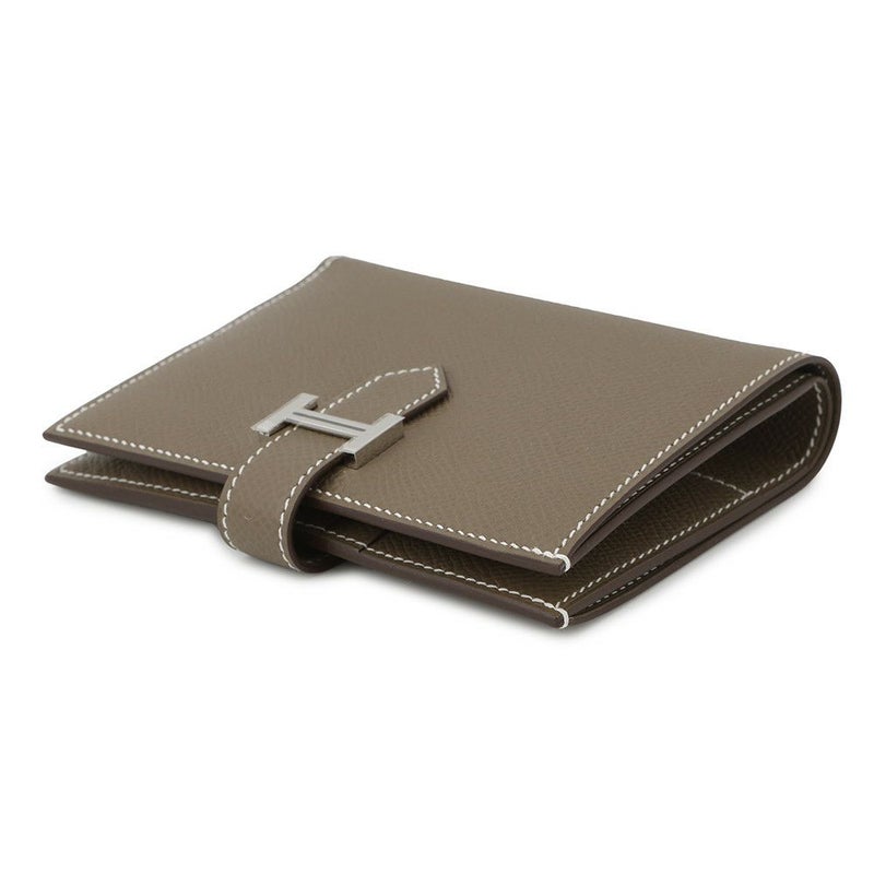エルメス 二つ折り財布 ベアン コンパクト エトゥープ/シルバー金具 エプソン W刻印