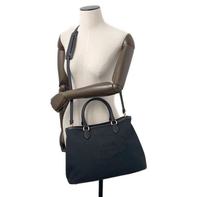 プラダ ハンドバッグ ジャカード ロゴ キャンバス 1BA579 PRADA 2way 黒