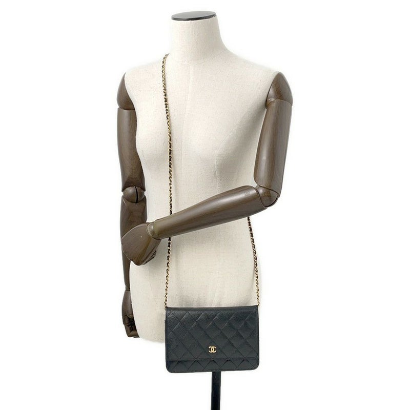 シャネル チェーンウォレット クラシック マトラッセ ココマーク キャビアスキン AP0250 CHANEL 財布 黒