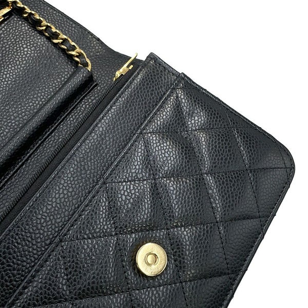 シャネル チェーンウォレット クラシック マトラッセ ココマーク キャビアスキン AP0250 CHANEL 財布 黒