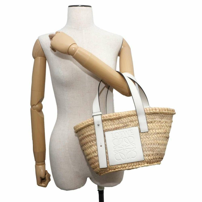 ロエベ ハンドバッグ アナグラム バスケット スモール ラフィア レザー A223S93X04 LOEWE かごバッグ 白