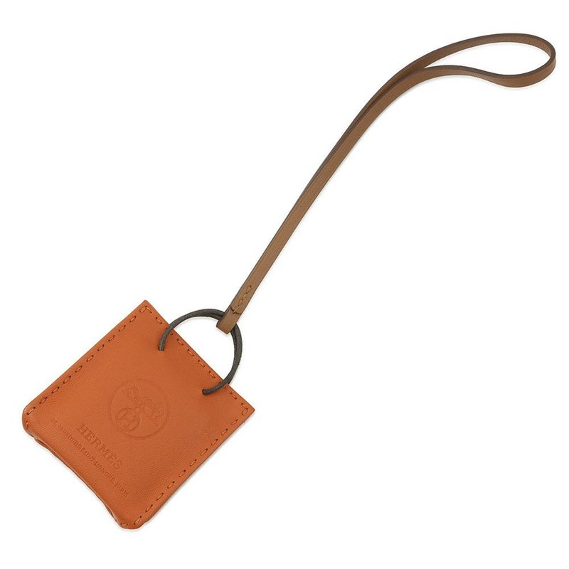 エルメス バッグチャーム ショッパー サックオランジュ フー/ゴールド ラムスキン Y刻印