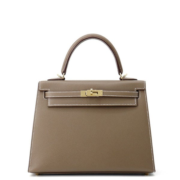 エルメス ハンドバッグ ケリー25 外縫い ヴェルソ エトゥープ/バンブー/シャンパンゴールド金具 ヴォ―マダム W刻印 2wayショルダー