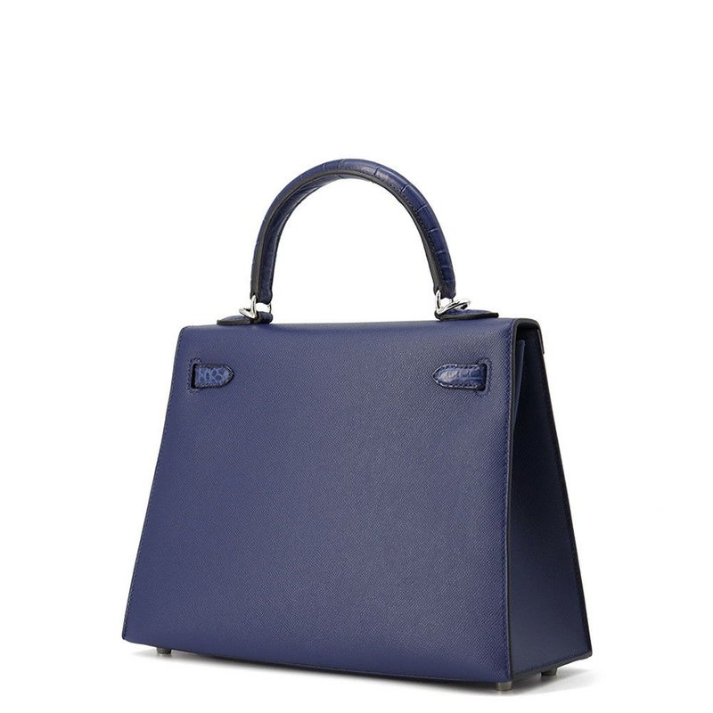 エルメス ハンドバッグ ケリー25 タッチ 外縫い ブルーサフィール/シルバー金具 アリゲーターマット/ヴォーマダム W刻印