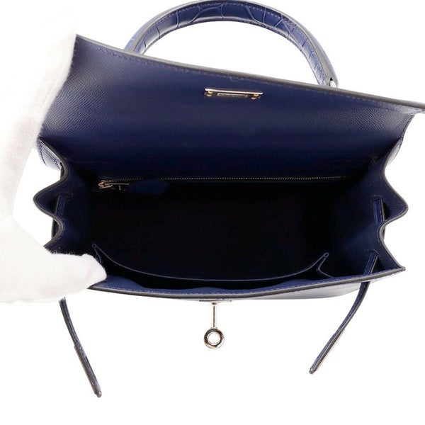 エルメス ハンドバッグ ケリー25 タッチ 外縫い ブルーサフィール/シルバー金具 アリゲーターマット/ヴォーマダム W刻印