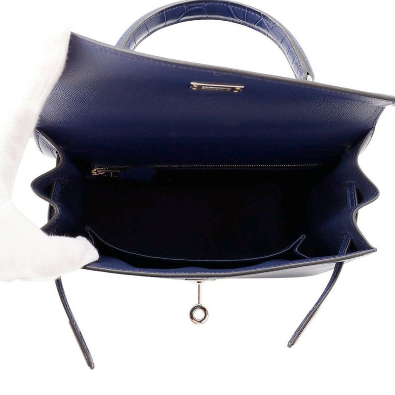 エルメス ハンドバッグ ケリー25 タッチ 外縫い ブルーサフィール/シルバー金具 アリゲーターマット/ヴォーマダム W刻印