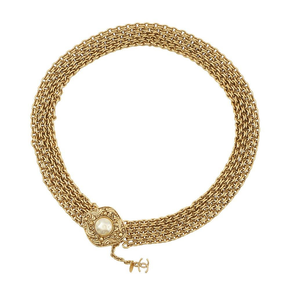 Aランク CHANEL ココマーク チェーン ベルト GP フェイクパール シャネル ココマーク 6061 チェーンベルト GP×フェイクパール ゴールド