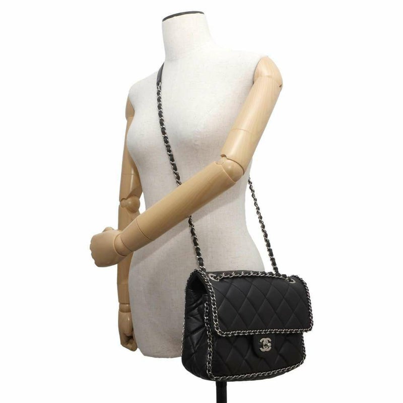 シャネル チェーンショルダーバッグ マトラッセ ココマーク クランプルカーフレザー AS1672 CHANEL 黒