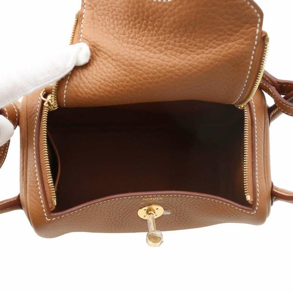 エルメス ハンドバッグ リンディ ミニ ゴールド/ゴールド金具 トリヨンクレマンス W刻印 2wayショルダー