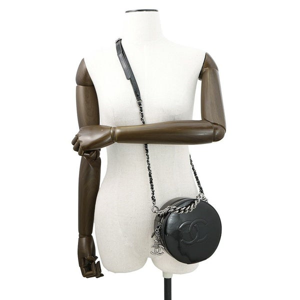 シャネル チェーンショルダーバッグ ココマーク ラウンド パテント CHANEL バッグ 黒