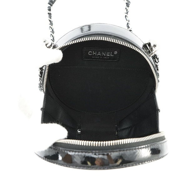 シャネル チェーンショルダーバッグ ココマーク ラウンド パテント CHANEL バッグ 黒