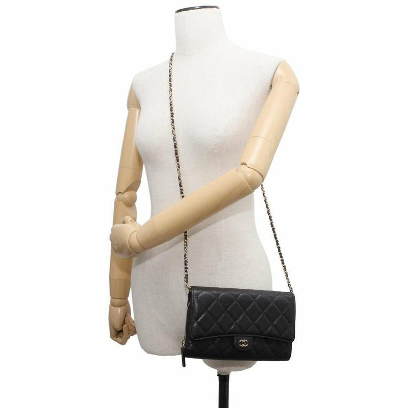 シャネル チェーンウォレット ココマーク マトラッセ フォンケース キャビアスキン AP3876 CHANEL 黒