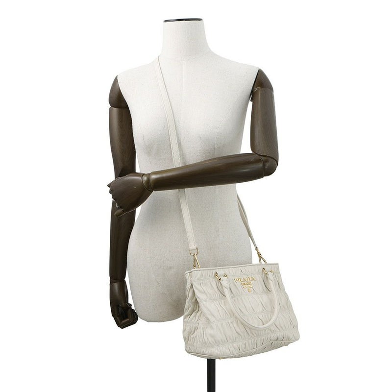 プラダ ハンドバッグ ギャザー レザー 1BA172 PRADA 2way 白