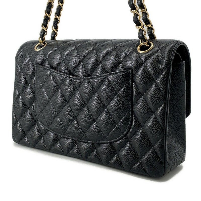 シャネル チェーンショルダーバッグ マトラッセ25 ココマーク ダブルチェーン キャビアスキン A01112 CHANEL 黒