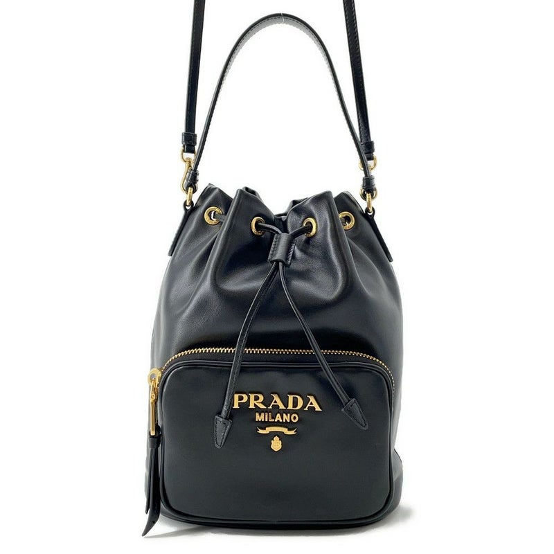 プラダ ハンドバッグ デュエット 巾着 ソフトカーフレザー 1BH038 PRADA 2way 黒