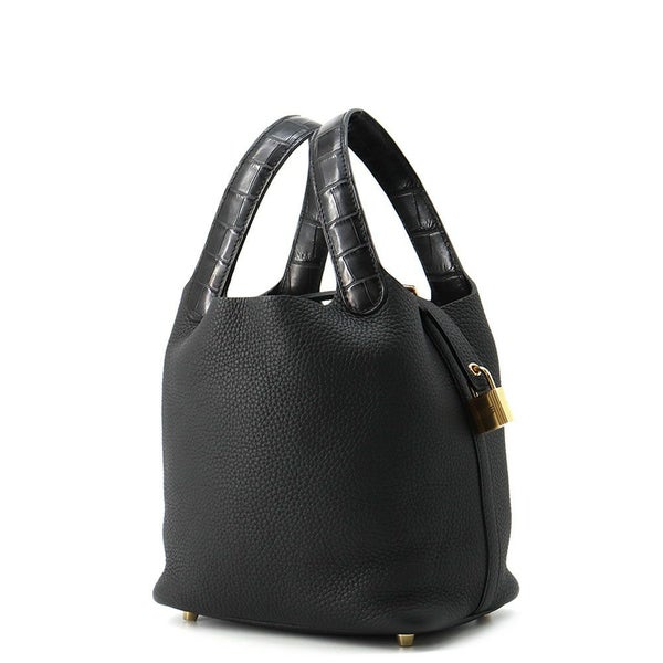 エルメス ハンドバッグ ピコタンロックPM タッチ ブラック/ゴールド金具 トリヨンクレマンス/アリゲーターマット Y刻印 黒