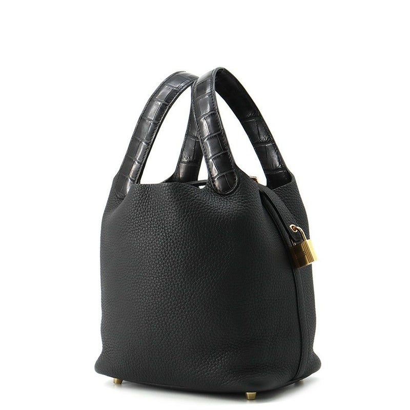 エルメス ハンドバッグ ピコタンロックPM タッチ ブラック/ゴールド金具 トリヨンクレマンス/アリゲーターマット Y刻印 黒