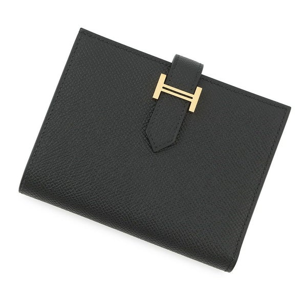 エルメス 二つ折り財布 ベアンコンパクト ブラック/ゴールド金具 エプソン K刻印 HERMES 財布 黒