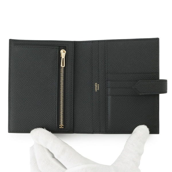 エルメス 二つ折り財布 ベアンコンパクト ブラック/ゴールド金具 エプソン K刻印 HERMES 財布 黒