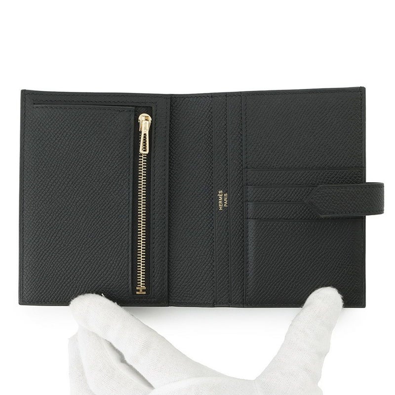 エルメス 二つ折り財布 ベアンコンパクト ブラック/ゴールド金具 エプソン K刻印 HERMES 財布 黒