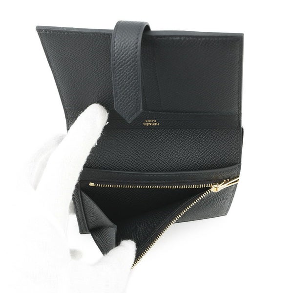 エルメス 二つ折り財布 ベアンコンパクト ブラック/ゴールド金具 エプソン K刻印 HERMES 財布 黒