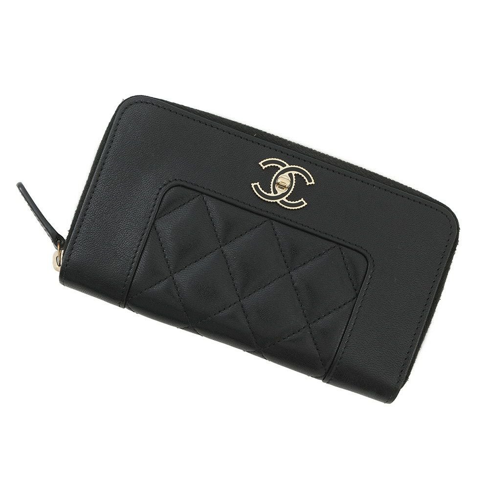 CHANEL シャネル マトラッセ ラムスキン コンパクト財布 ココマーク 黒