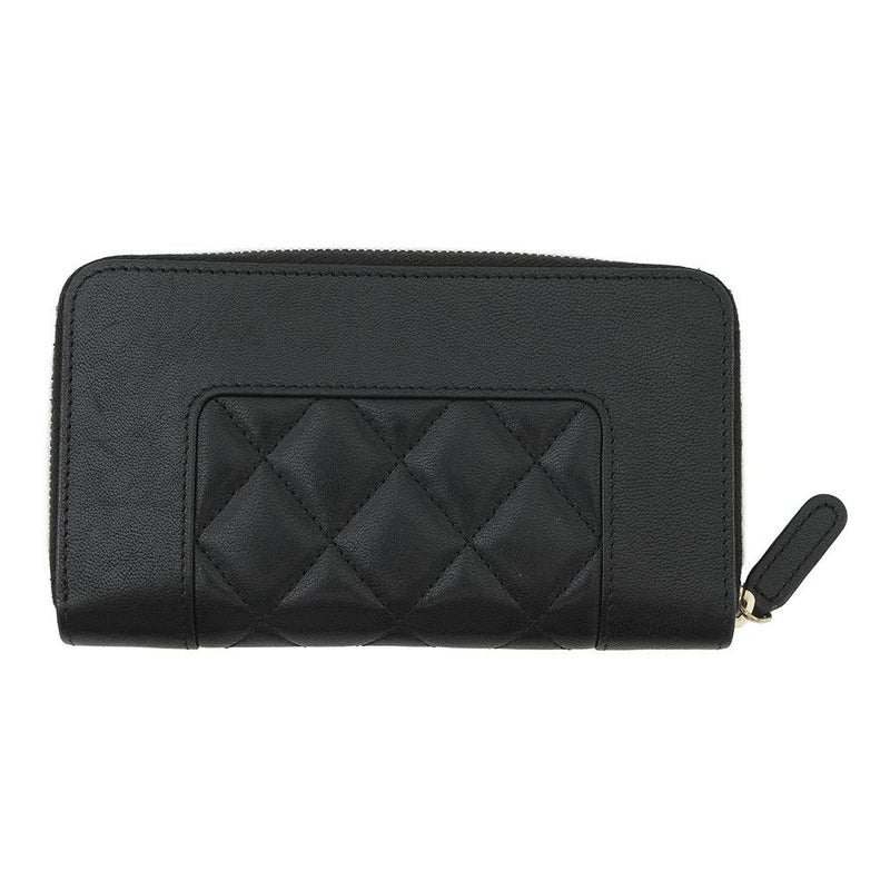 シャネル 長財布 マトラッセ ココマーク マドモワゼル コンパクトウォレット ラムスキン CHANEL ラウンドファスナー 黒