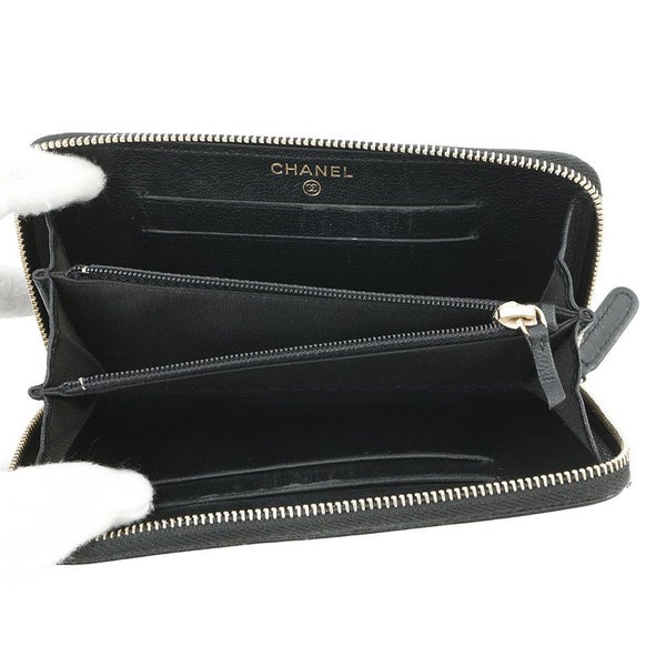 シャネル 長財布 マトラッセ ココマーク マドモワゼル コンパクトウォレット ラムスキン CHANEL ラウンドファスナー 黒