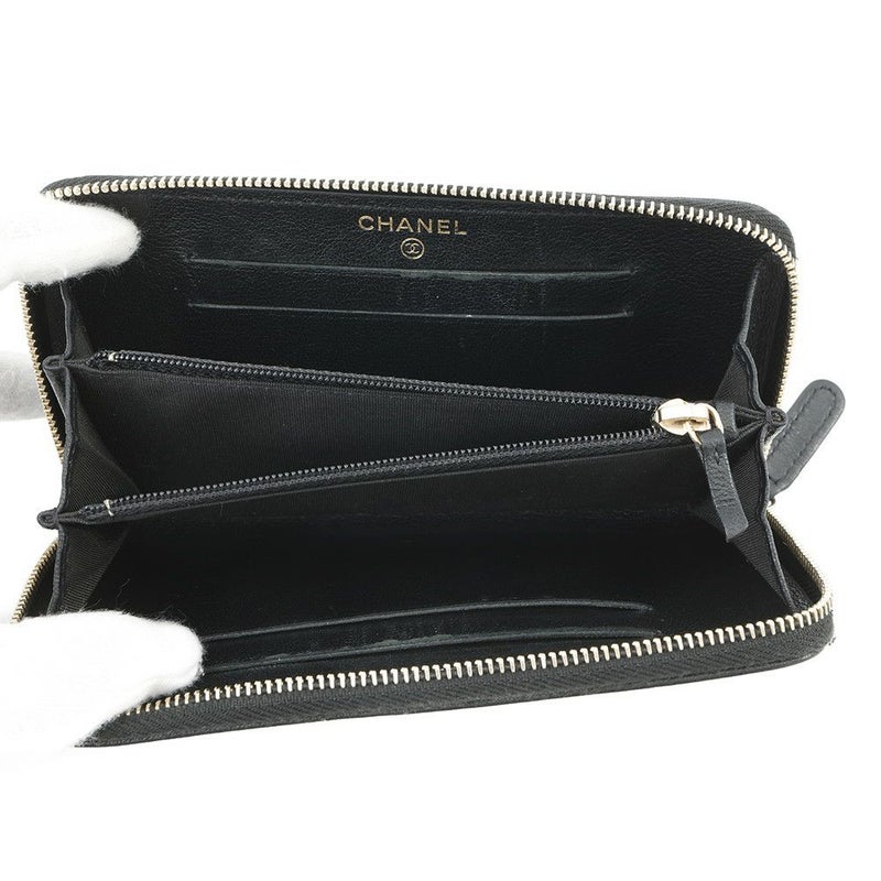 シャネル 長財布 マトラッセ ココマーク マドモワゼル コンパクトウォレット ラムスキン CHANEL ラウンドファスナー 黒