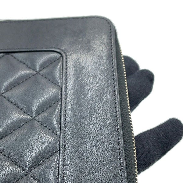 シャネル 長財布 マトラッセ ココマーク マドモワゼル コンパクトウォレット ラムスキン CHANEL ラウンドファスナー 黒