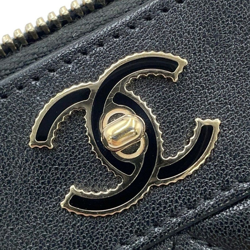 シャネル 長財布 マトラッセ ココマーク マドモワゼル コンパクトウォレット ラムスキン CHANEL ラウンドファスナー 黒