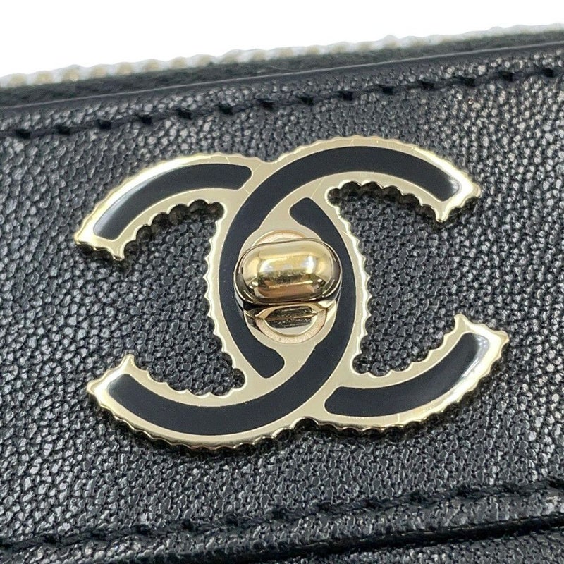 シャネル 長財布 マトラッセ ココマーク マドモワゼル コンパクトウォレット ラムスキン CHANEL ラウンドファスナー 黒