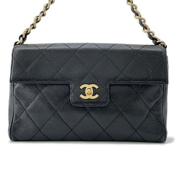 シャネル チェーンショルダーバッグ ココマーク マトラッセ キャビアスキン CHANEL ワンショルダー 黒