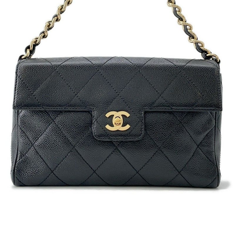 シャネル チェーンショルダーバッグ ココマーク マトラッセ キャビアスキン CHANEL ワンショルダー 黒