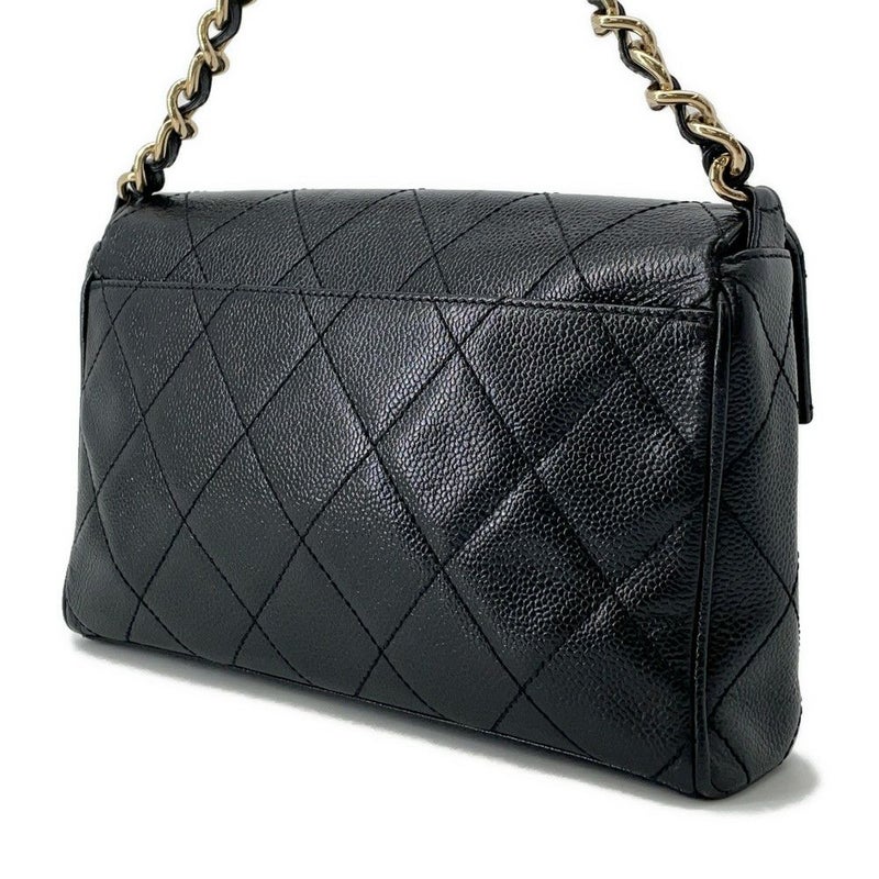 シャネル チェーンショルダーバッグ ココマーク マトラッセ キャビアスキン CHANEL ワンショルダー 黒