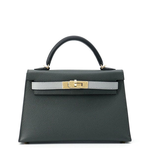 エルメス ミニケリー2 外縫い トリコロール ヴェールマングローブ/ブラック/グリパンタン/シャンパンゴールド金具 エプソン K刻印 2wayショルダー